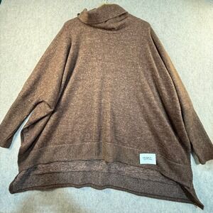 Swagger Womens Oversized Poncho Sweater Brown Turtleneck Batwing High Low M/L